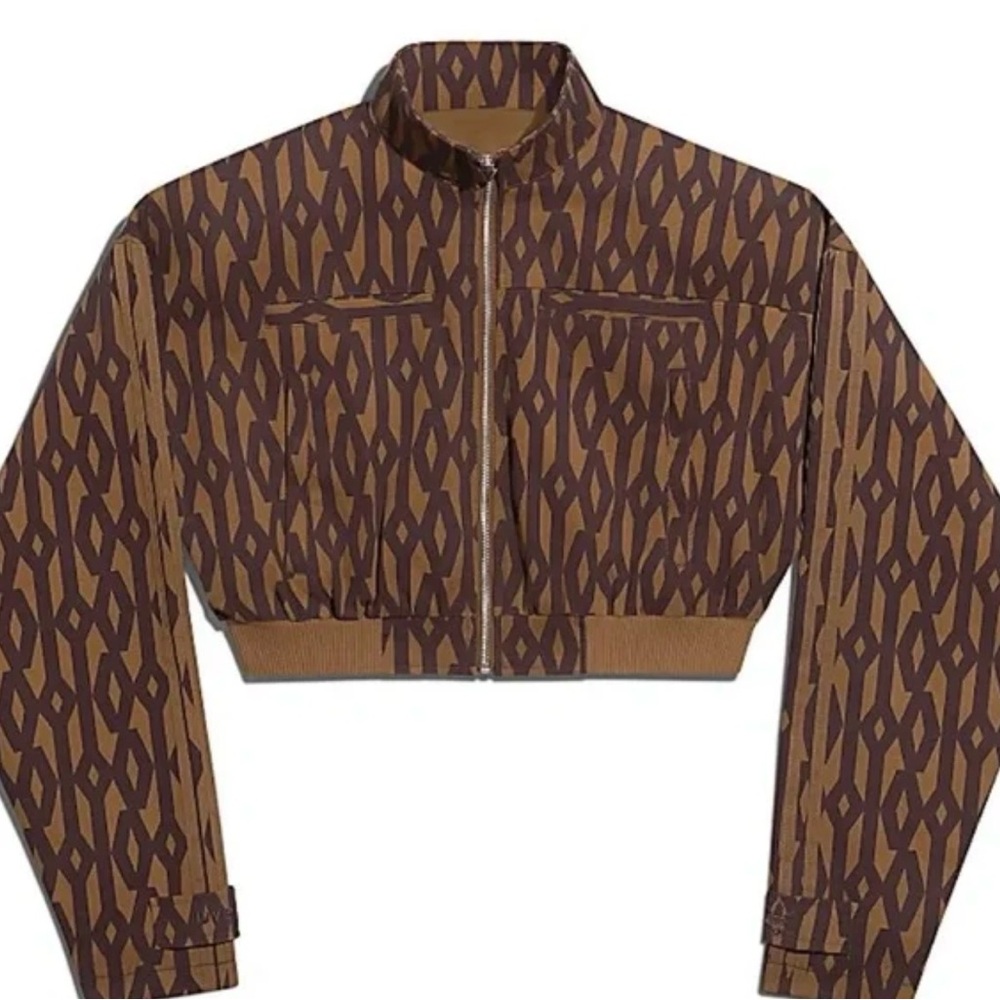 adidas Brown Patterned Cropped Bomber Jacket - image 1
